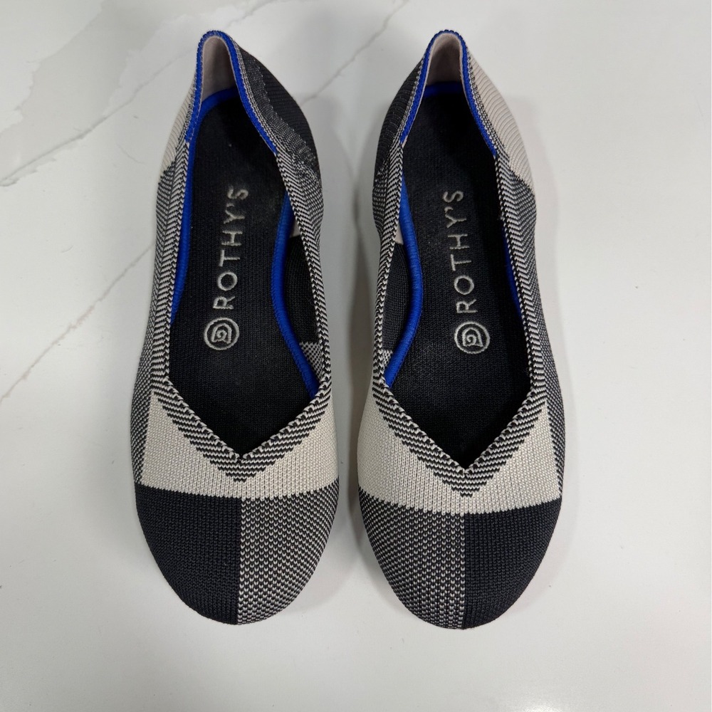 Rothys The Point Black White Colorblock Knit Pointed Toe Ballet Flats Womens 6.5